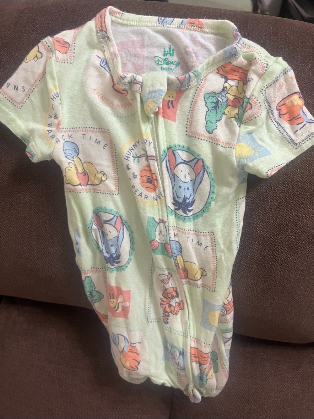 Disney Baby Light Green Winnie the Pooh & Friends Short-Sleeve Footie